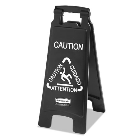 RUBBERMAID COMMERCIAL Executive 2-Sided Multi-Lingual Caution Sign, Black/White, 10.9 x 26.1 1867505